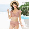 GOLWIS 水着 レディース 2点セット フリル ビキニ セパレートビキニ ハイウエスト パンツ 体形カバー セクシー ピーチ 大人海 2点set 20代 30代 swim8252